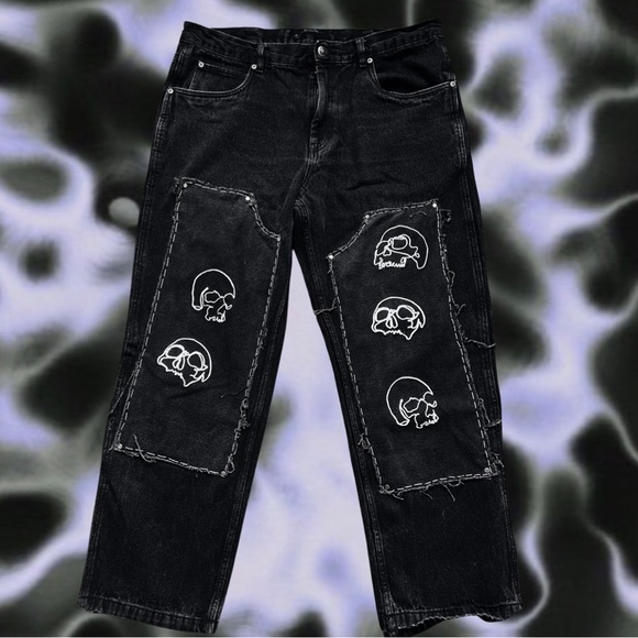 7. Double knee ok clothing! custom skull embroidered design pants - Picture 1 of 5